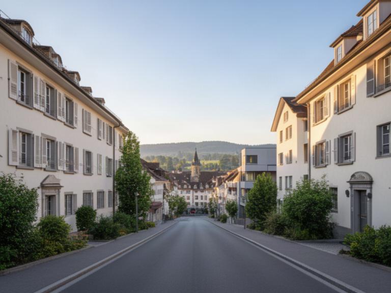Ruhige Staffeleggstrasse in Aarau mit Altstadtnähe und hellem Morgenlicht