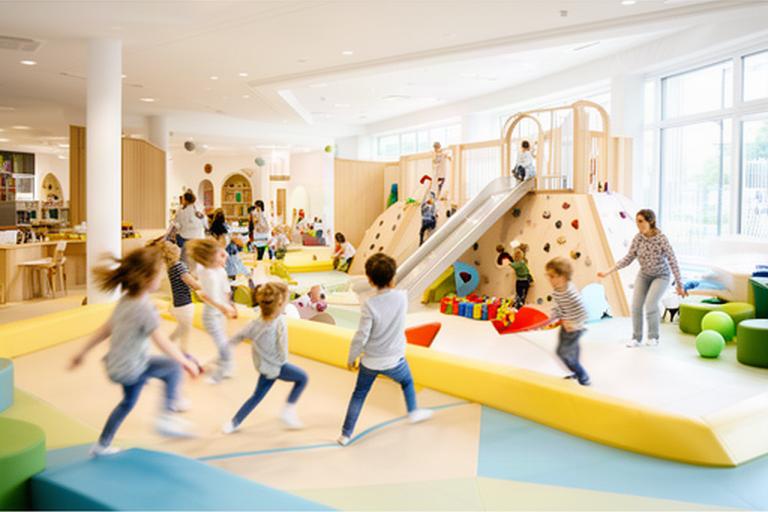 Kinder spielen gemeinsam in einem hellen Indoor-Spielplatz im Aargau